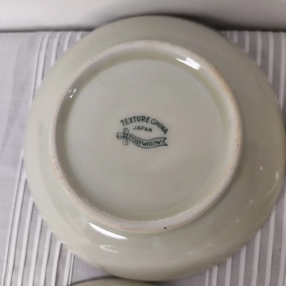 Texture Japan Cat Willow Set of 7 Sauce / Fruit Bowls Gold Trim Asian Vintage